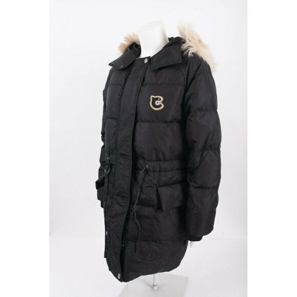 COACH Womens Down Puffer Jacket Coat Black Sz 2 Hooded Lamb Shearling trim NEW - Picture 2 of 6